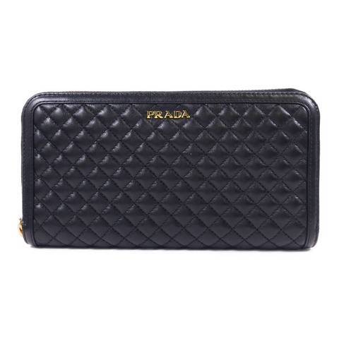 PRADA 牛皮皮革Long Round Wallet金扣長錢包