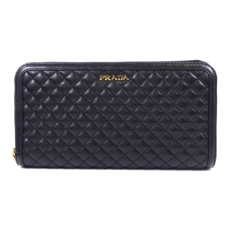 PRADA 牛皮皮革Long Round Wallet金扣長錢包-0