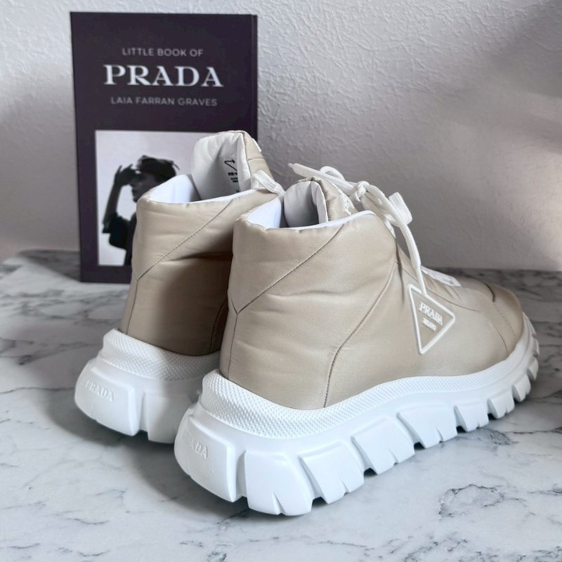 PRADA 奶茶色尼龍高筒運動鞋-1