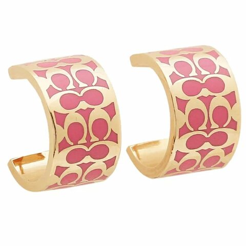 【COACH】經典LOGO耳環-金粉桃色