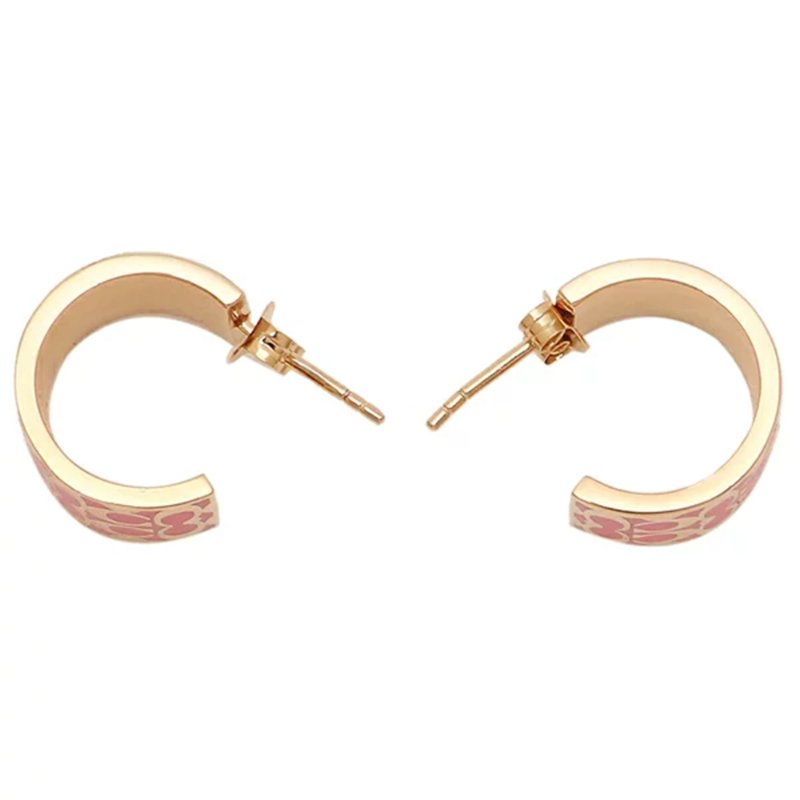 【COACH】經典LOGO耳環-金粉桃色-2