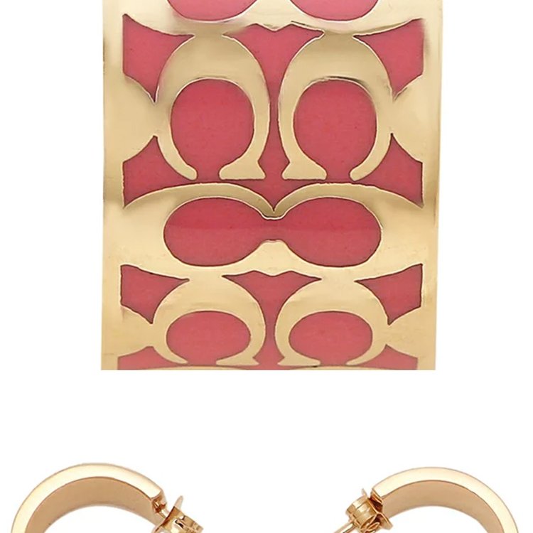 【COACH】經典LOGO耳環-金粉桃色-3