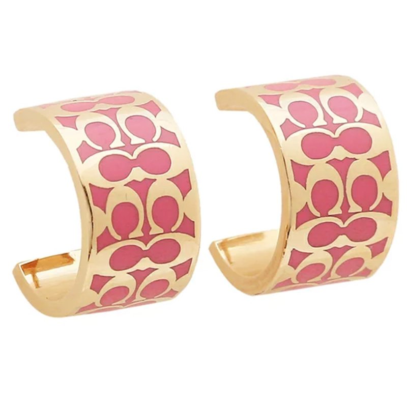 【COACH】經典LOGO耳環-金粉桃色-4