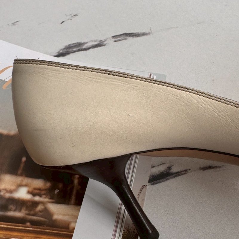 Gucci米白色拼黑色高跟鞋-11