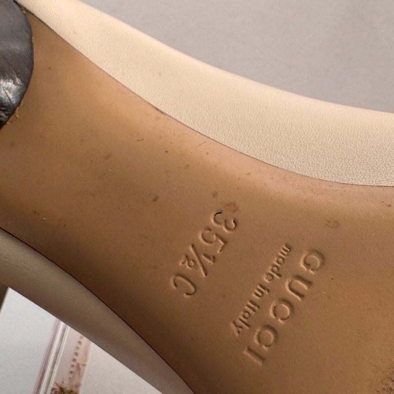 Gucci米白色拼黑色高跟鞋-14