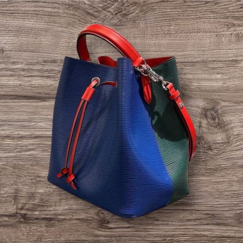 LV藍綠紅拼色EPI水波紋牛皮水桶包 手提包 肩背包斜背包-全新-1
