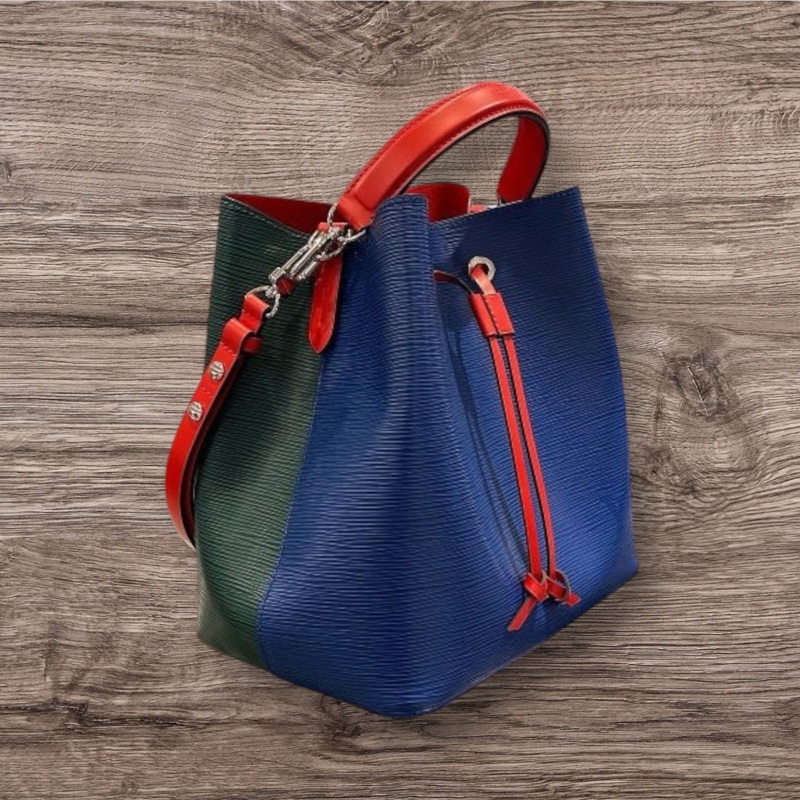 LV藍綠紅拼色EPI水波紋牛皮水桶包 手提包 肩背包斜背包-全新-3