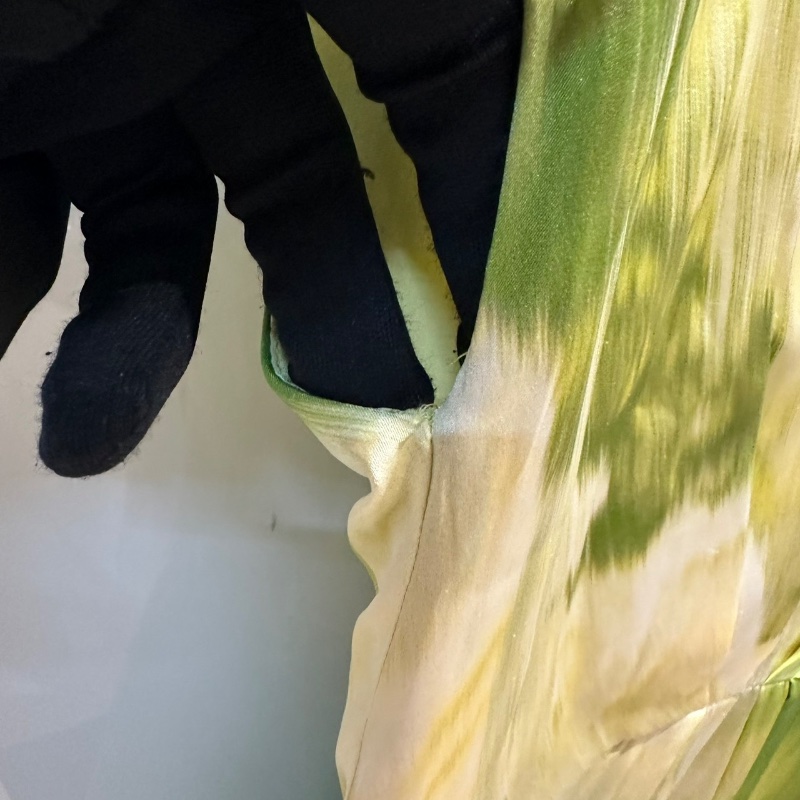 【美收精品】MAX MARA 綠黃白緞面洋裝 4-537-6