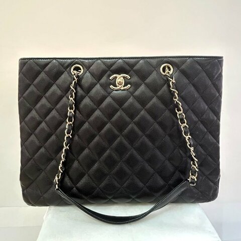 CHANEL黑荔枝牛皮香檳金釦GST TOTE