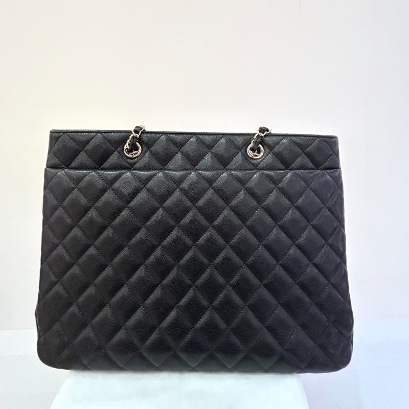 CHANEL黑荔枝牛皮香檳金釦GST TOTE-2