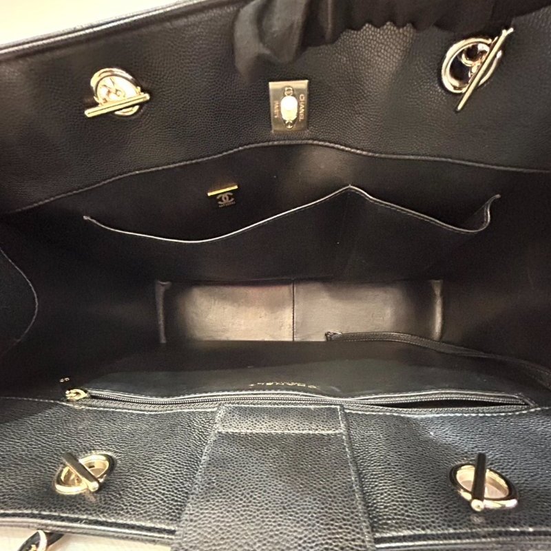 CHANEL黑荔枝牛皮香檳金釦GST TOTE-5