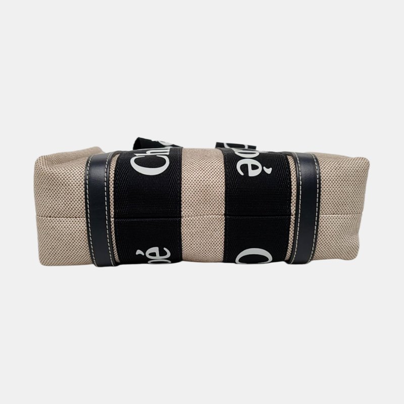 Chloé Woody 小號 米色織物提花單肩包手提包斜挎包 銀色五金 可拆卸肩帶 9.8新-5