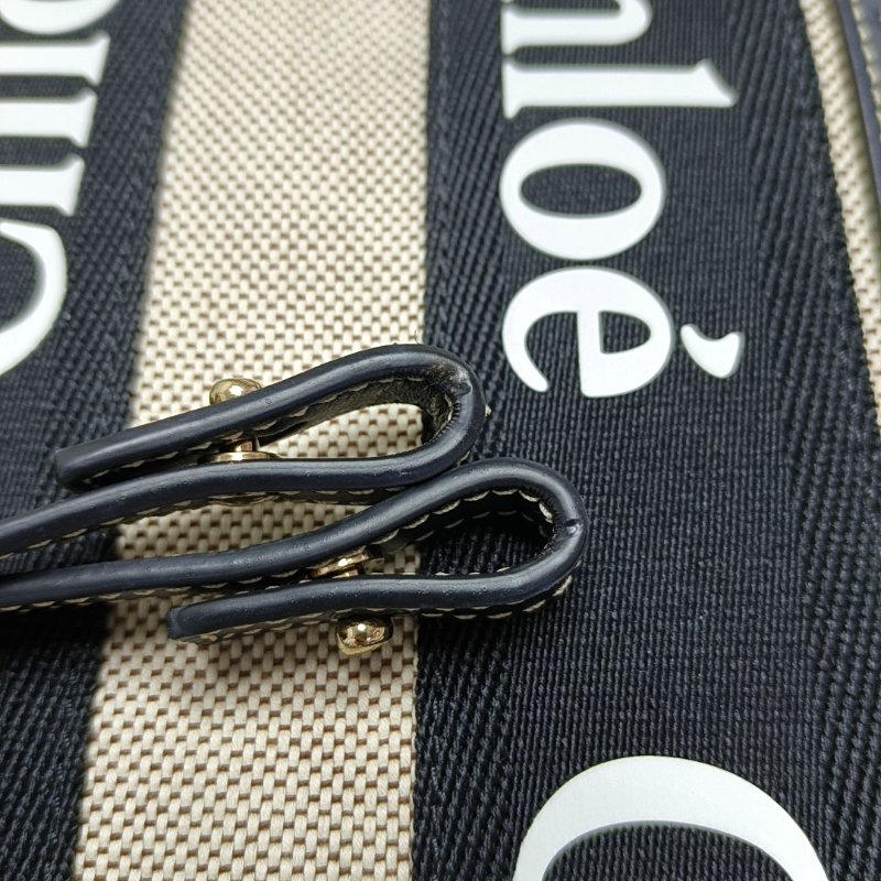 Chloé Woody 小號 米色織物提花單肩包手提包斜挎包 銀色五金 可拆卸肩帶 9.8新-11