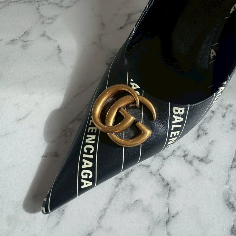 Gucci聯名巴黎世家尖頭高跟鞋-9