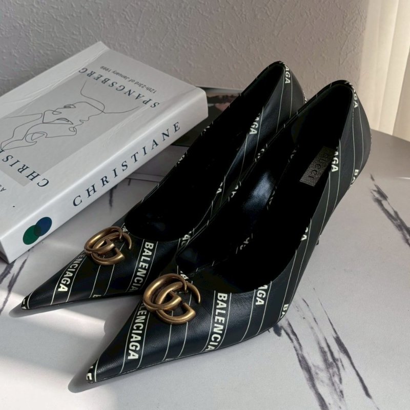 Gucci聯名巴黎世家尖頭高跟鞋-0