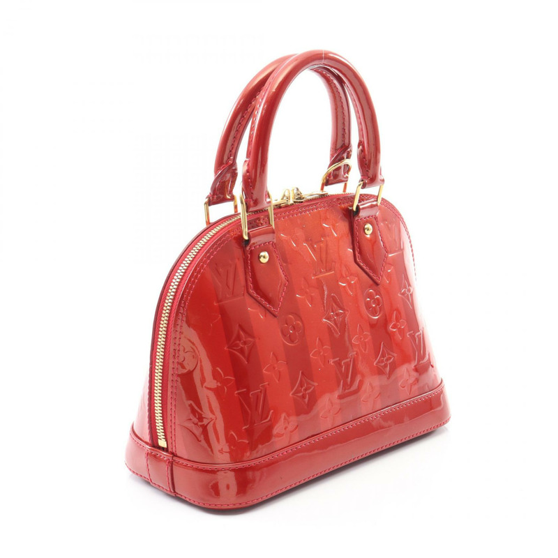 路易威登 Alma BB 單肩手提包 M91593 Vernis Rayeur 紅色皮革 二手 LV-1