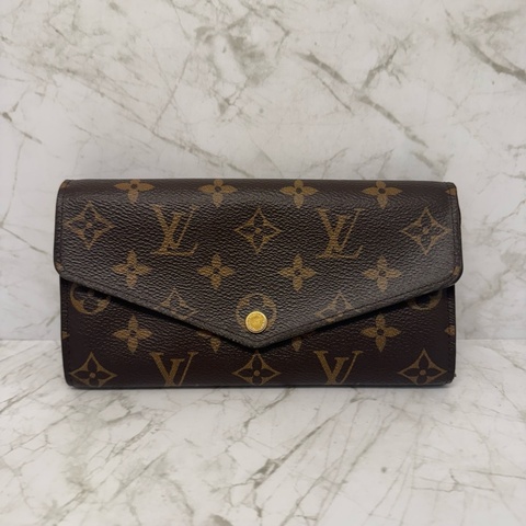 LV Sarah咖色老花釦式長夾M62235