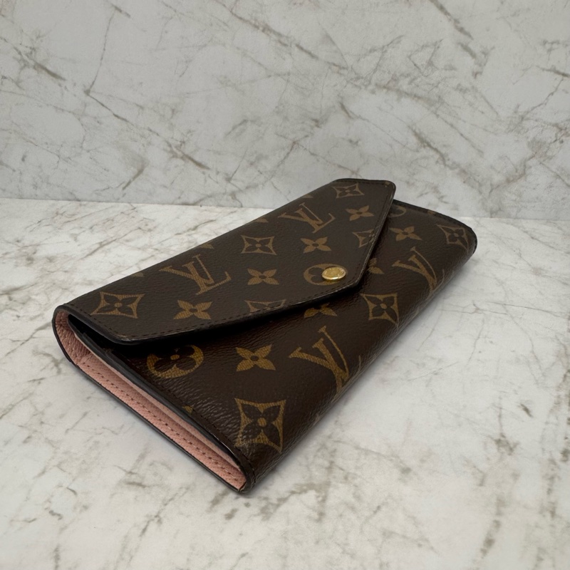 LV Sarah咖色老花釦式長夾M62235-1