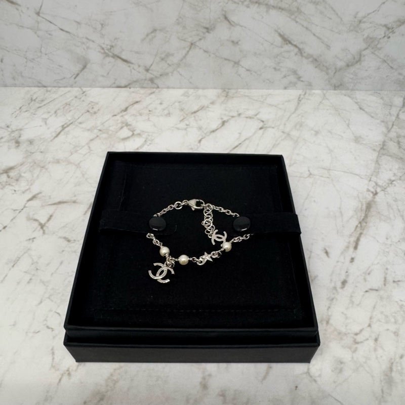 CHANMEL銀色珍珠星星水鑽手鍊-0