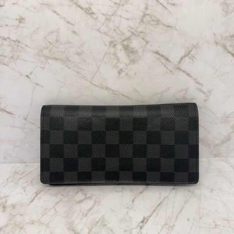 LV 黑灰棋盤格對開長夾