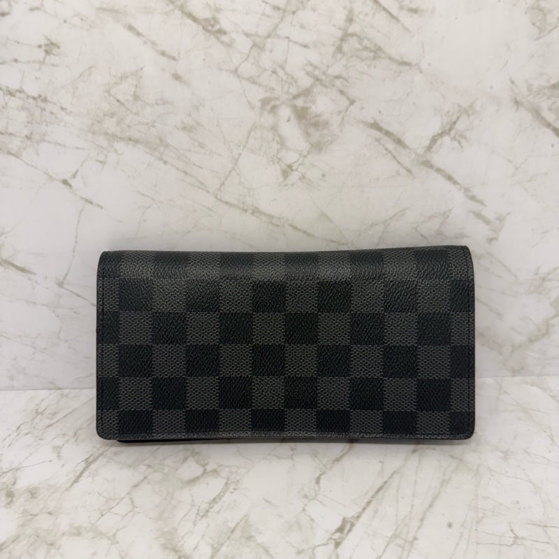 LV 黑灰棋盤格對開長夾-0