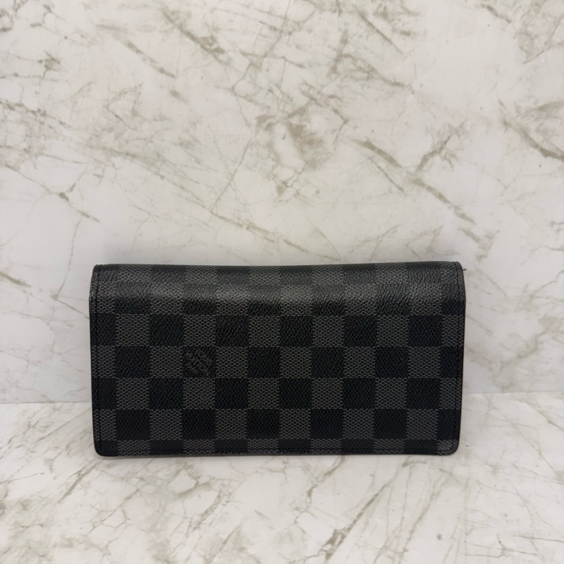 LV 黑灰棋盤格對開長夾-1