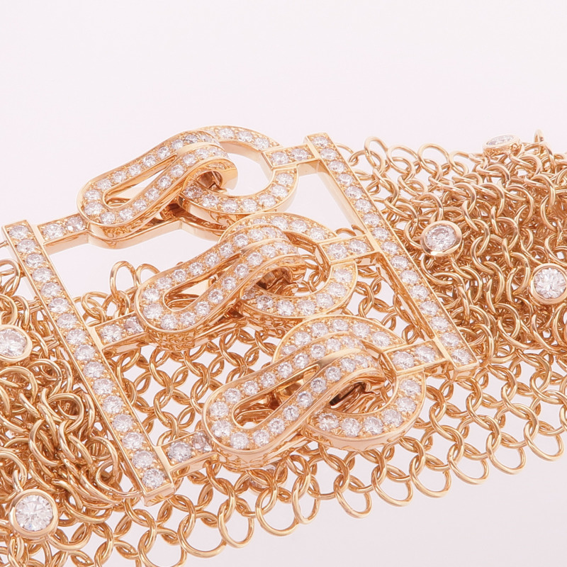 CARTIER 18K玫瑰金Agrafe BraceletDiamond Bracelet鑽石手鏈Cartier#16-5