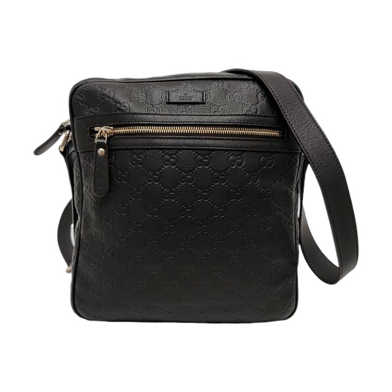 GUCCI GG Imprime棕色牛皮老花斜挎包單肩包 金色五金-0