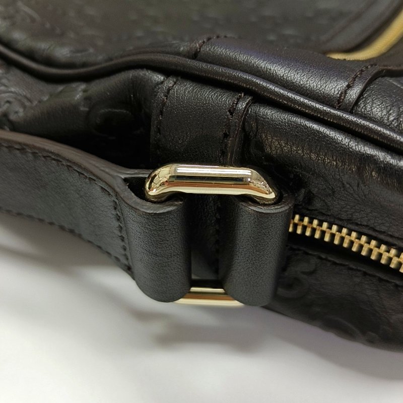 GUCCI GG Imprime棕色牛皮老花斜挎包單肩包 金色五金-11