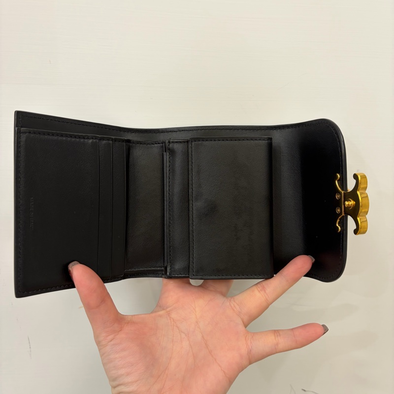 CELINE 黑牛皮金釦凱旋門Triomphe三折短夾-5