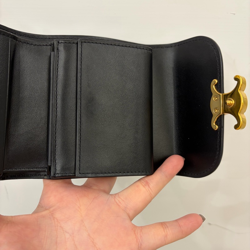 CELINE 黑牛皮金釦凱旋門Triomphe三折短夾-7