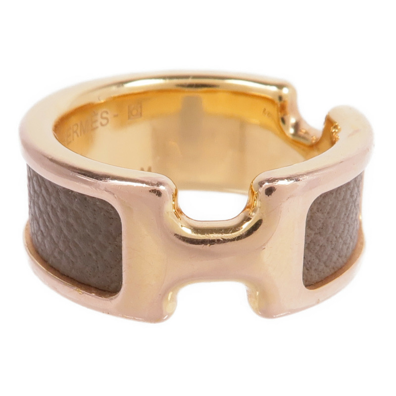 HERMES 牛皮皮革/金屬Olympe Ring戒指US#6.75-2