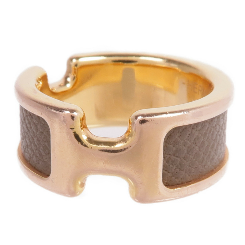 HERMES 牛皮皮革/金屬Olympe Ring戒指US#6.75-3