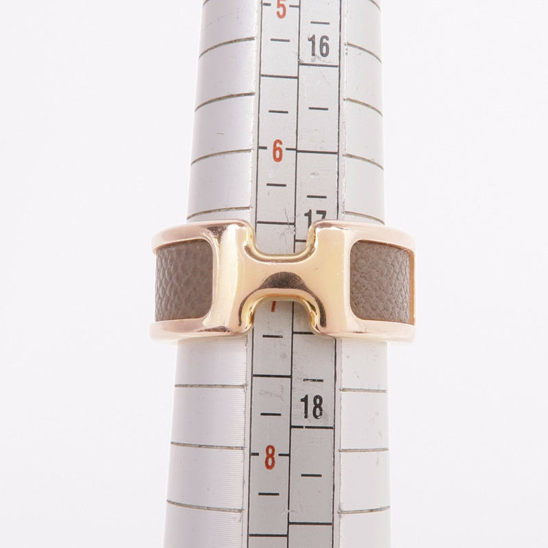 HERMES 牛皮皮革/金屬Olympe Ring戒指US#6.75-5