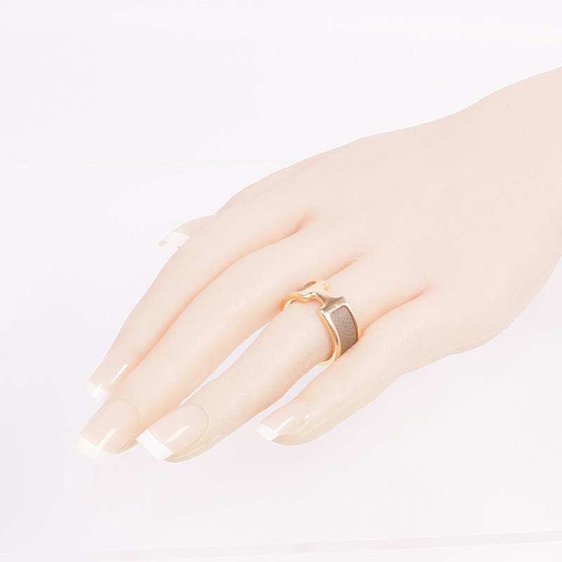 HERMES 牛皮皮革/金屬Olympe Ring戒指US#6.75-6