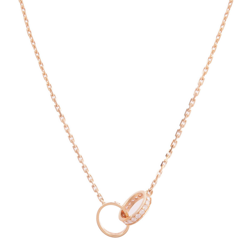 CARTIER 18K玫瑰金Love Pendant Half-Paved鑽石項鍊-1