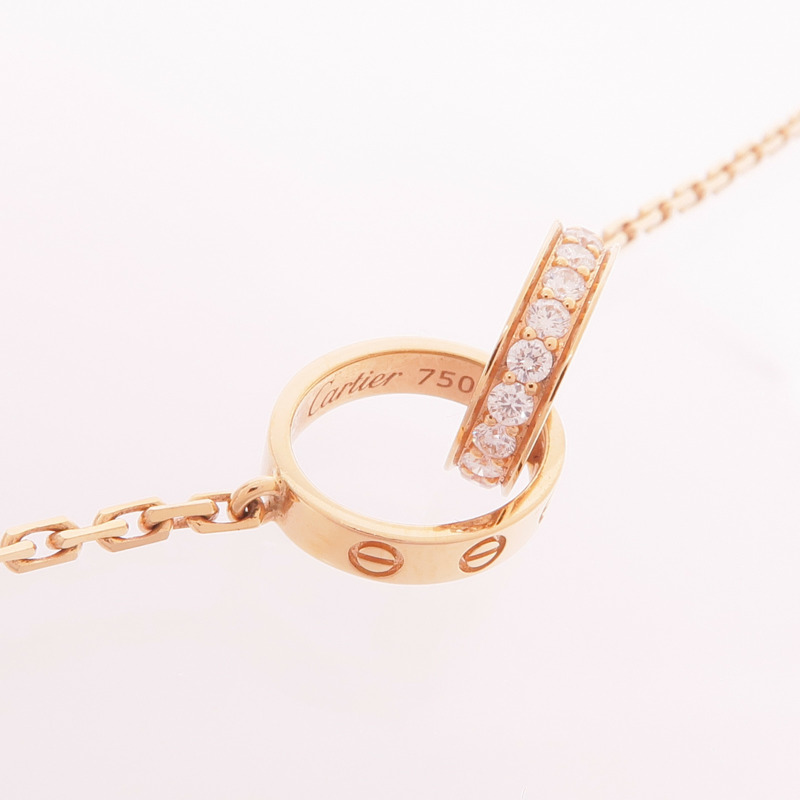 CARTIER 18K玫瑰金Love Pendant Half-Paved鑽石項鍊-6