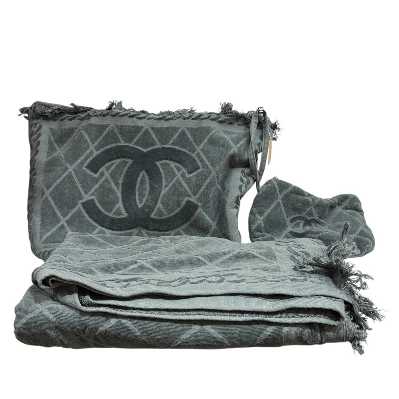 【美收精品】CHANEL 灰藍色毛巾包組 4-480-14