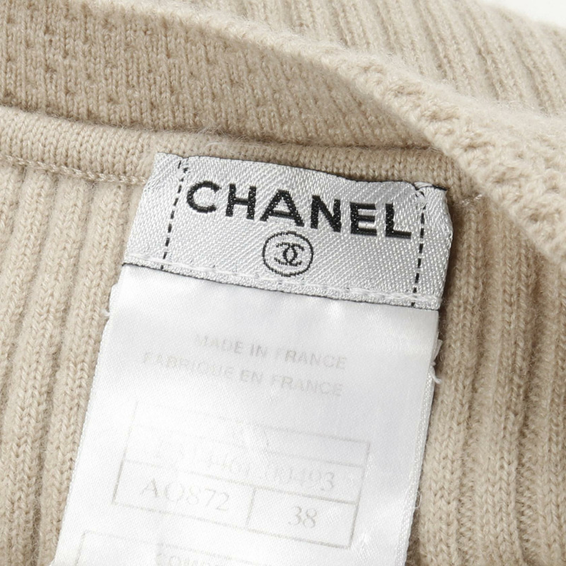 香奈兒 COCO 標誌褶襉連身裙 #38 無袖羊毛 米色 二手女裝-2