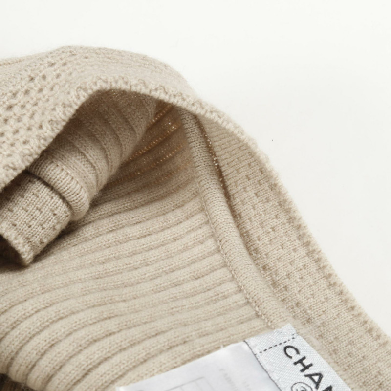 香奈兒 COCO 標誌褶襉連身裙 #38 無袖羊毛 米色 二手女裝-6