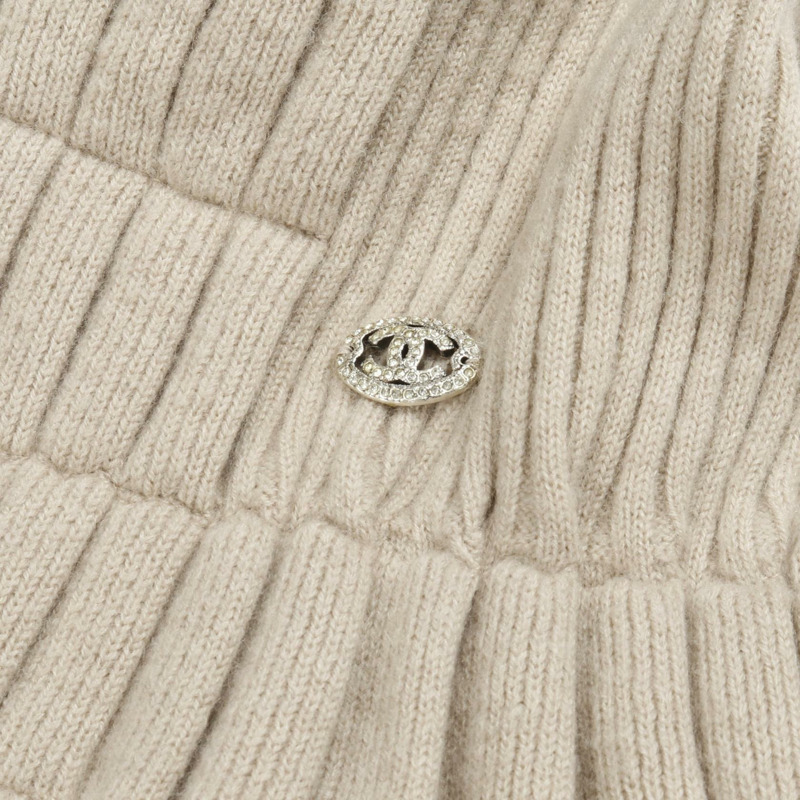 香奈兒 COCO 標誌褶襉連身裙 #38 無袖羊毛 米色 二手女裝-7