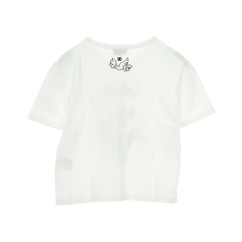 香奈兒 COCO 標誌 T 卹，短袖，XS 碼，純棉，白色，二手女款-1