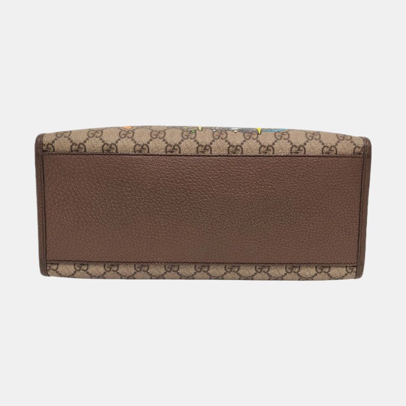 GUCCI Disney X Gucci米色塗層帆布老花印花單肩包手提包 金色五金 9.8新-5