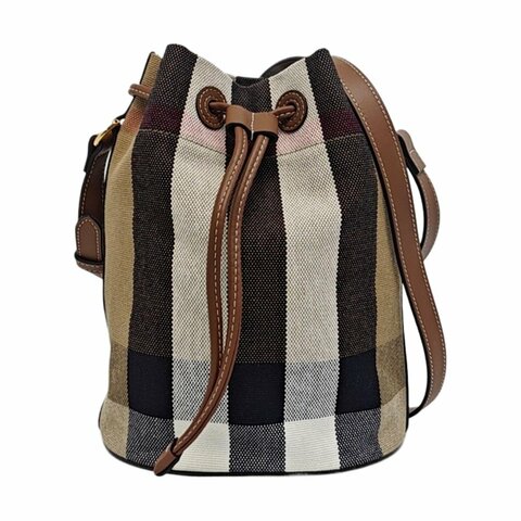 BURBERRY 水桶包棕色帆布單肩包斜挎包 金色五金 9.8新