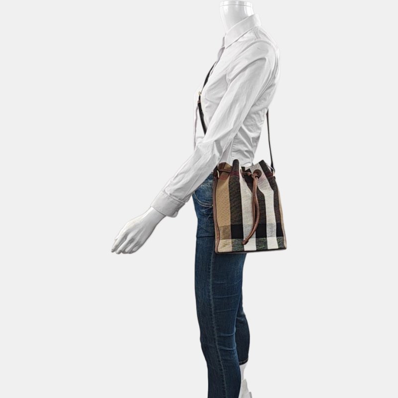 BURBERRY 水桶包棕色帆布單肩包斜挎包 金色五金 9.8新-1