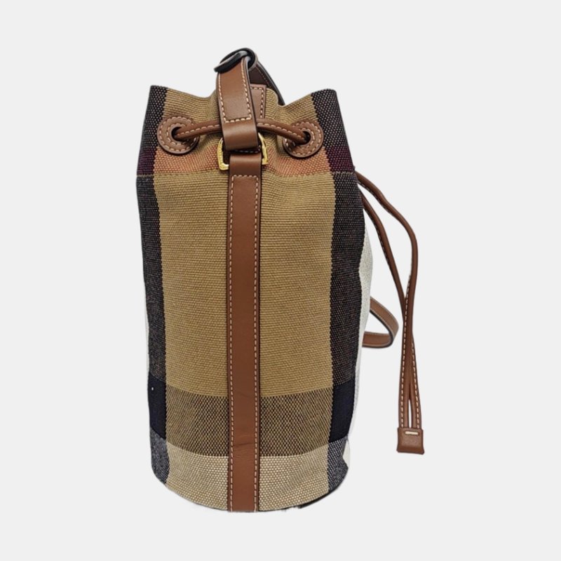 BURBERRY 水桶包棕色帆布單肩包斜挎包 金色五金 9.8新-3