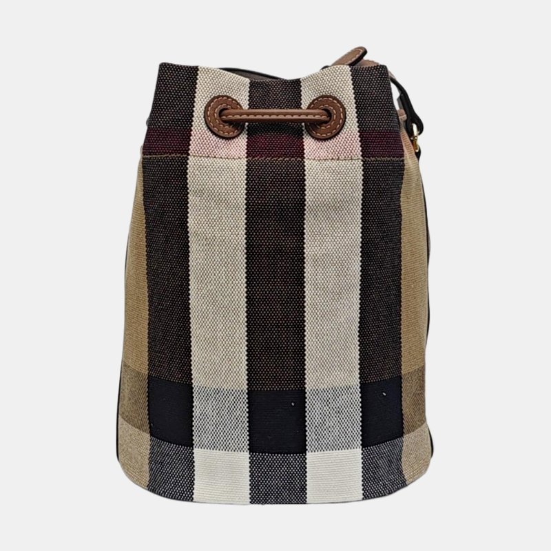 BURBERRY 水桶包棕色帆布單肩包斜挎包 金色五金 9.8新-4