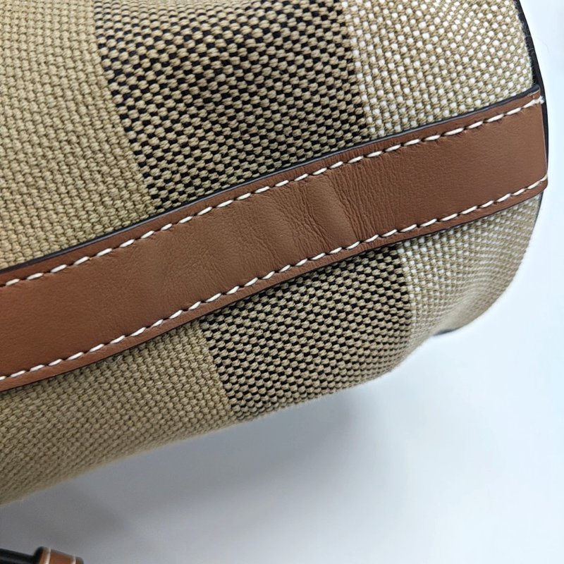 BURBERRY 水桶包棕色帆布單肩包斜挎包 金色五金 9.8新-8