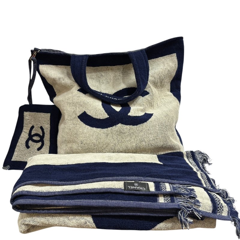 【美收精品】CHANEL 藍白毛巾包組 4-490-16