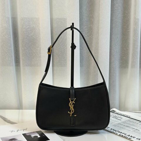 YSL Le 5 A 7滑面牛皮腋下Hobo - 黑金